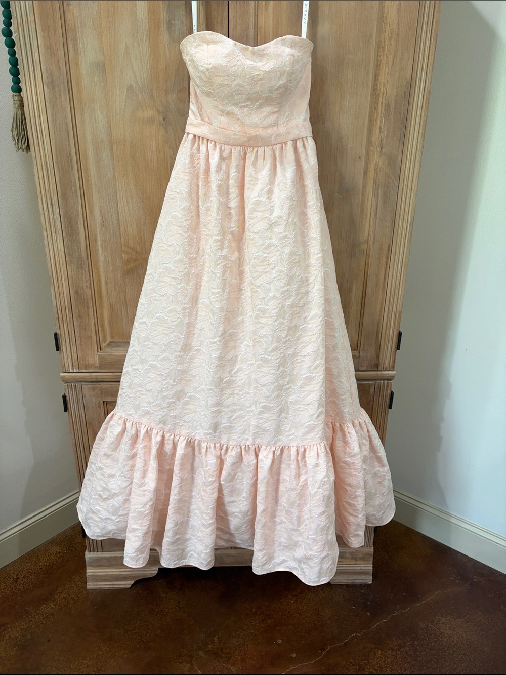 Azazie Strapless Lace Gown in Light Peach